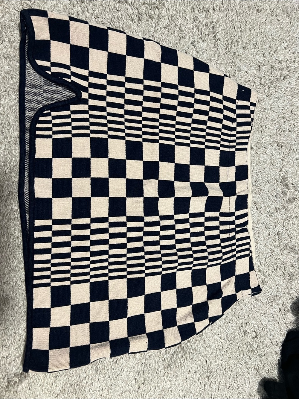 Navy blue and Cream Checkerboard Knit Mini Skirt